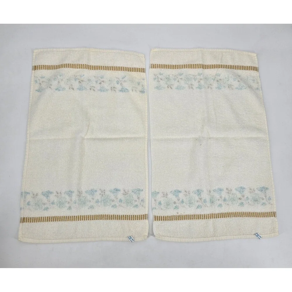 Vintage Cannon Monticello Hand Towels Set of 2 Bluebell Floral Gold MCM Bath